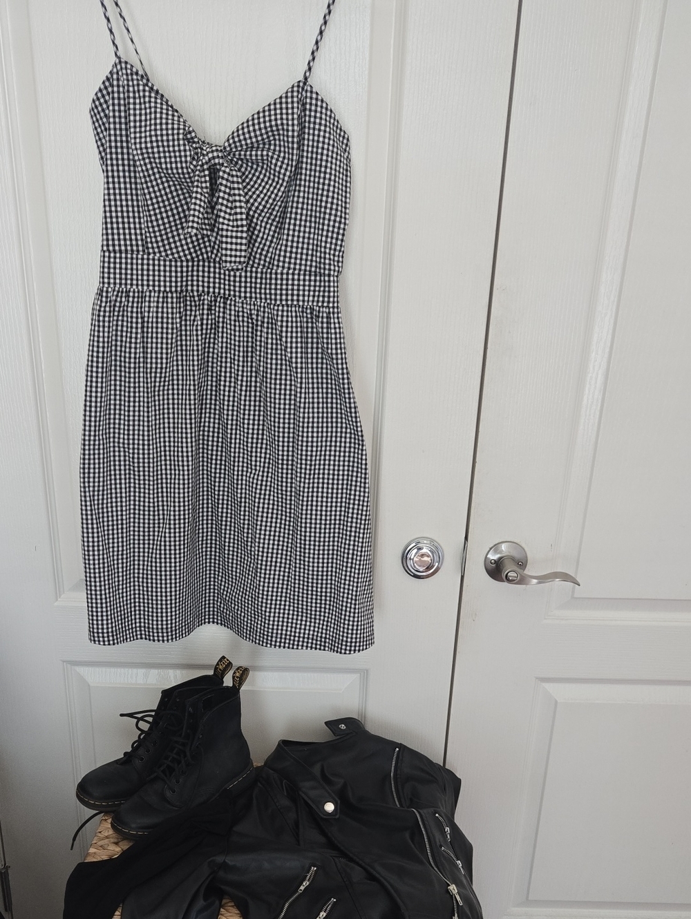 Black and White Gingham Tie-Front Sundress